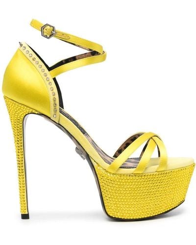 Philipp Plein Embellished Satin Platform Sandals - Yellow