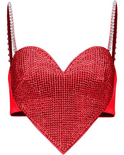Area Crystal-embellished Heart Top - Red