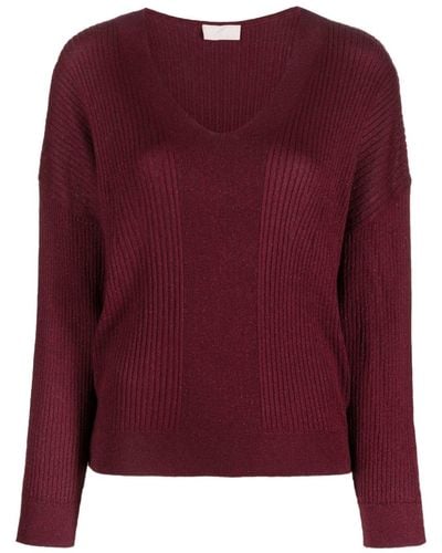 Liu Jo V-neck Ribbed-knit Sweater - Purple