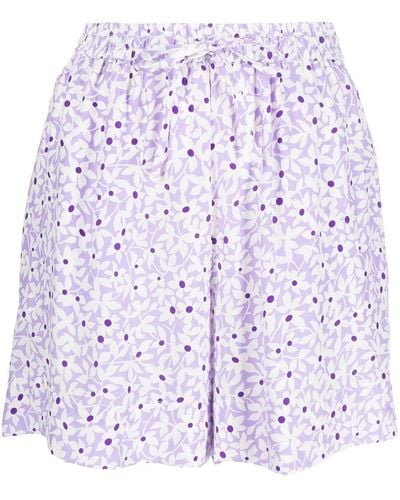 P.A.R.O.S.H. Silk Floral-print Drawstring Shorts - Purple