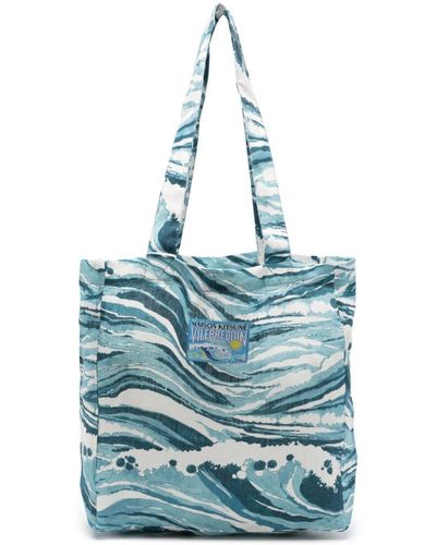 Maison Kitsuné Abstract-pattern linen bag - Azul