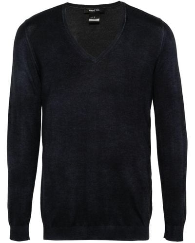 Avant Toi V-neck Fine-knit Sweater - Blue