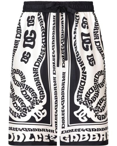 Dolce & Gabbana Logo-print Silk Shorts - Black