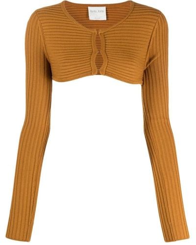 Forte Forte Cropped Ribbed-knit Cardigan - Brown