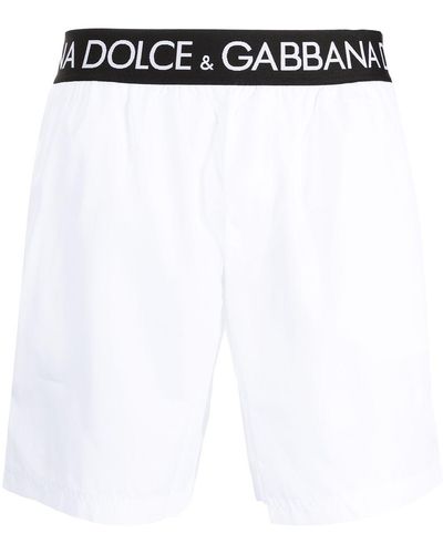Dolce & Gabbana Boxer da mare medio con vita elastica logata - Bianco