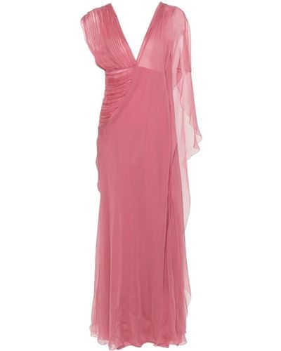 Alberta Ferretti Asymmetric Silk Maxi Dress - Roze