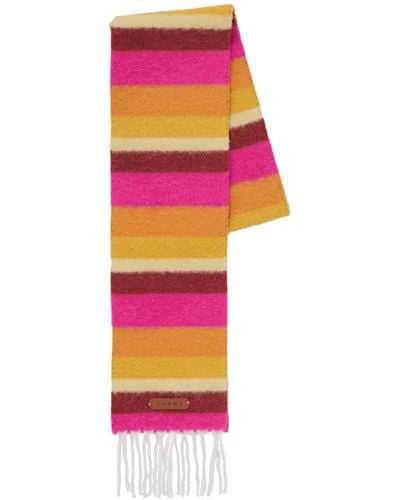 Marni Logo-patch Stripe-pattern Scarf - Pink