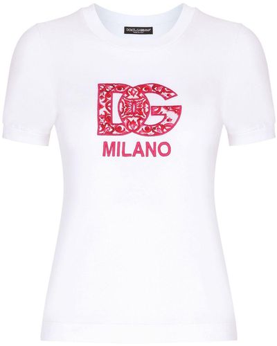 Dolce & Gabbana Jersey T-shirt with DG logo patch - Bianco
