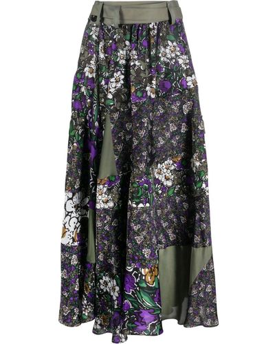 Sacai Floral-print Layered Midi Skirt - Black