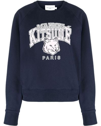 Maison Kitsuné Graphic-print Cotton Sweatshirt - Blue