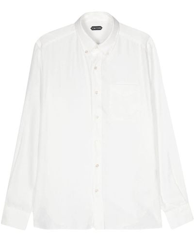 Tom Ford Buttoned-collar Poplin Lyocell Shirt - White