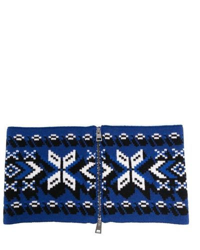 Etro Intarsia-knit Zip-up Neckband - Blue