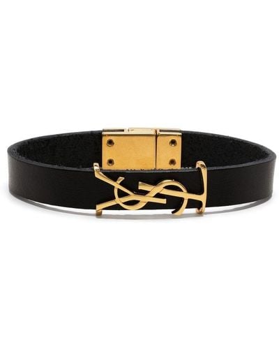 Saint Laurent Ysl Charm Leather Bracelet - Black