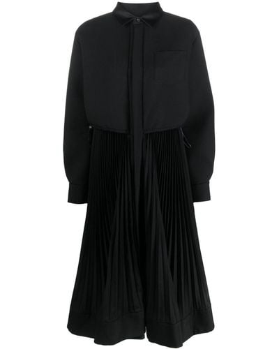 Sacai Pleated Layered Midi Dress - Black