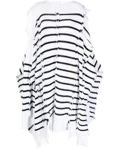 Marni Striped Knitted Cape - White