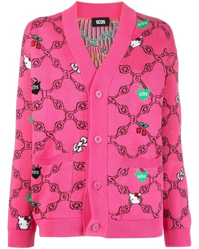 Gcds X Hello Kitty Jacquard V-neck Cardigan - Pink