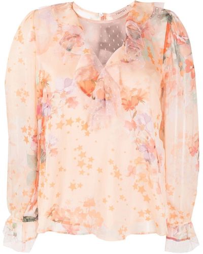 Twin Set Blouse volantée à fleurs - Rose