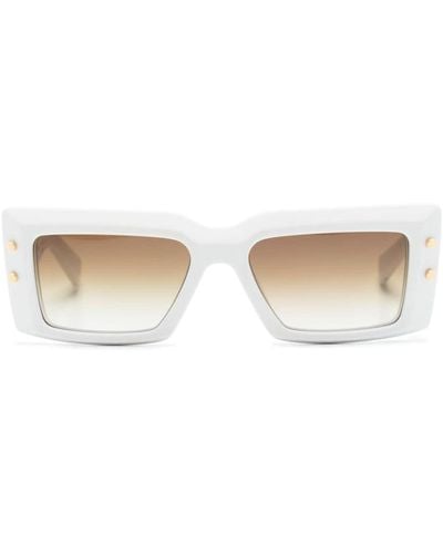 BALMAIN EYEWEAR Impérial rectangle-frame sunglasses - Bianco