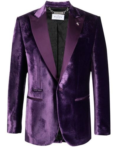 Philipp Plein Single-breasted Velvet Blazer - Purple