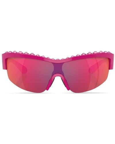 Swarovski Pavé Crystal-embellished Mask-frame Sunglasses - Pink