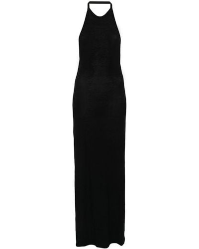 Saint Laurent Wool Blend Long Pencil Dress - Black