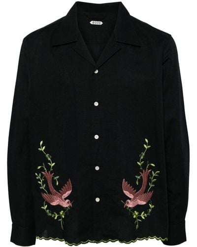 Bode Rosefinch Embroidered Shirt - Black