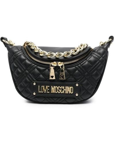 Love Moschino Sac porté épaule matelassé à plaque logo - Noir