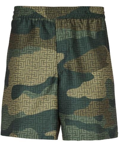 Balmain Camouflage Monogram-print Shorts - Green