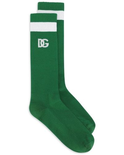 Dolce & Gabbana Logo-intarsia Ribbed-knit Socks - Green