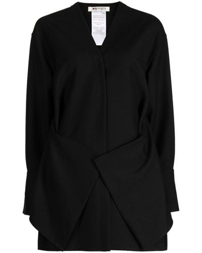 Ports 1961 Collarless Wrap-design Shirt - Black