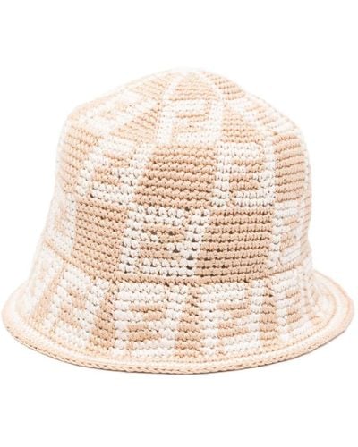 Fendi Ff Motif Crochet Cloche Hat - Natural