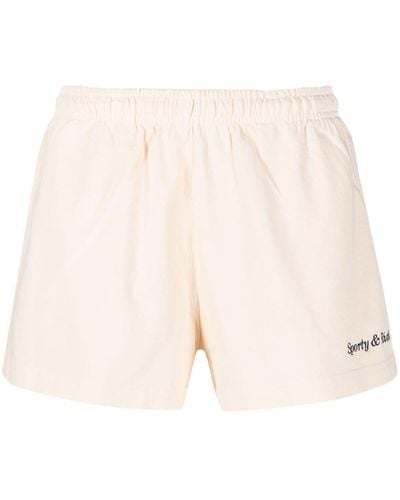 Sporty & Rich Embroidered-logo Detail Shorts - Natural