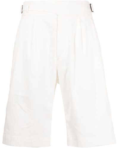 MAN ON THE BOON. Belted-waist Pleated Shorts - White
