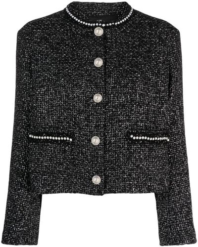 Maje Veste en tweed à perles - Noir