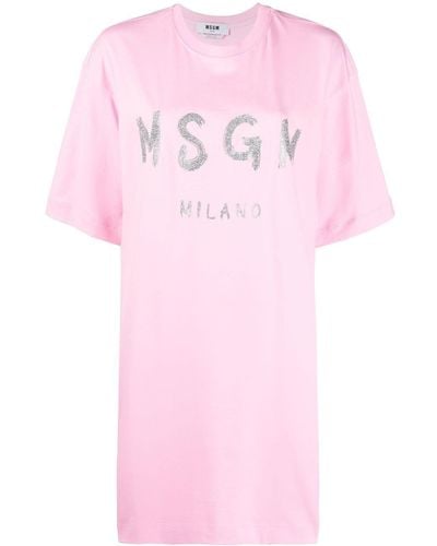 MSGM T-Shirtkleid mit Logo-Print - Pink