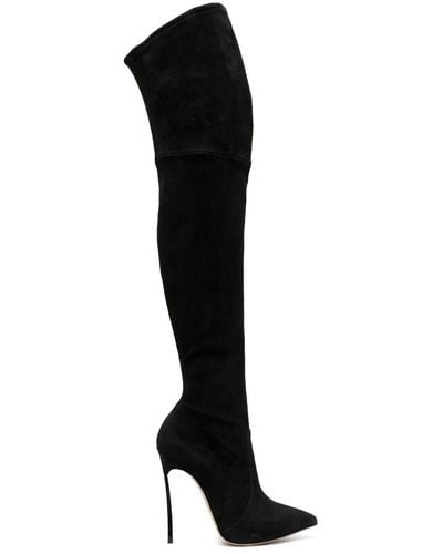 Casadei Blade 115mm Above-knee Suede Boots - Black