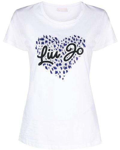 Liu Jo T-shirt à motif cœur strassé - Blanc