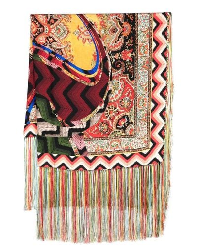Pierre Louis Mascia Mix-print Fringed Scarf - Red