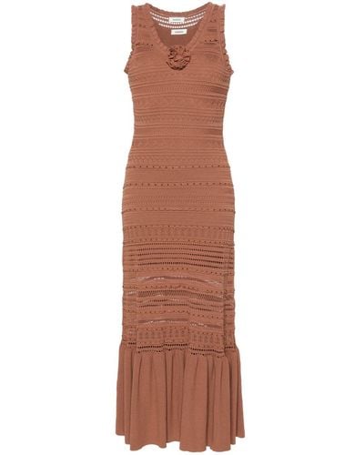 Sandro Crochet-knit Flared Maxi Dress - Brown