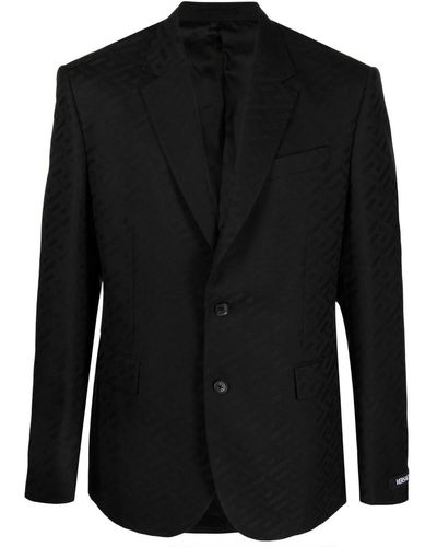 Versace Blazer en laine La Greca à simple boutonnage - Noir