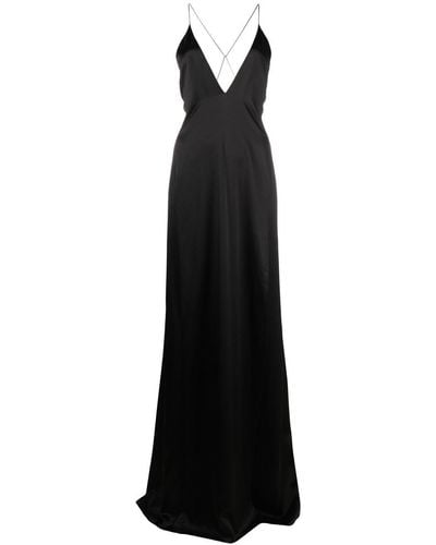 Saint Laurent V-neck Backless Silk Gown - Black