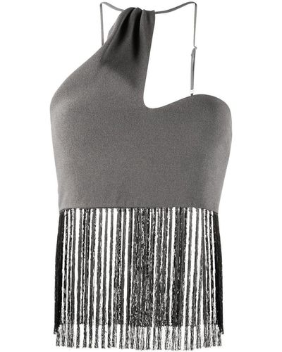 Nanushka Asymmetric Fringed-edge Top - Grey