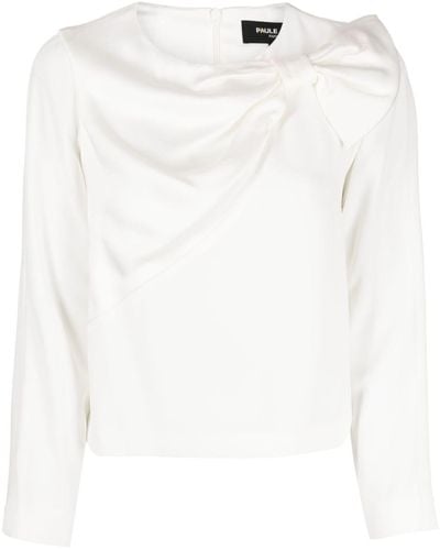 Paule Ka Reißverschluss-T-Shirt mit Schleifendetail - Weiß