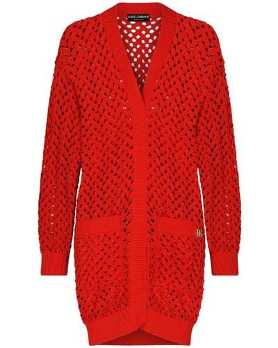 Dolce & Gabbana Open-knit Cotton Cardigan - Red
