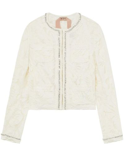 N°21 Crystal-embellished Guipure Lace Jacket - White