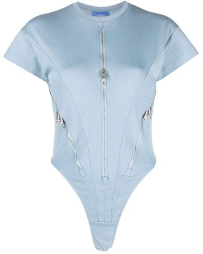 Mugler Zip-embellished Organic Cotton Bodysuit - Blue