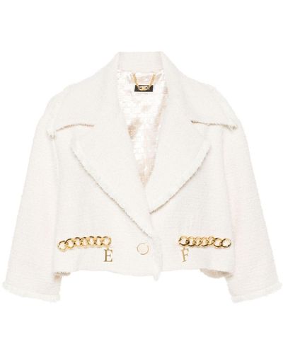 Elisabetta Franchi Tweed Cropped Jacket - White