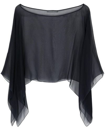 Alberta Ferretti Sheer silk cape blouse - Nero