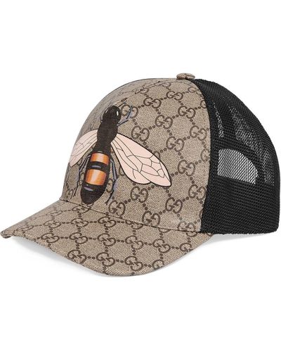 Gucci GG And Bee-print Mesh Hat - Natural