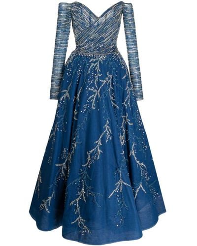 Saiid Kobeisy Schulterfreies Kleid mit Perlen - Blau